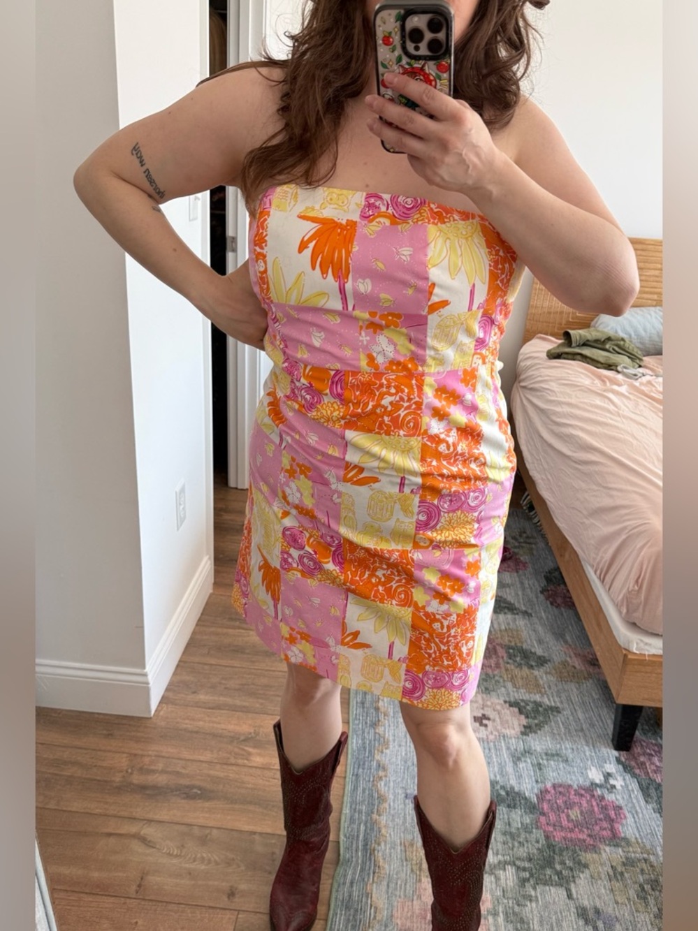 Vintage Lilly Pulitzer Patchwork Strapless Dress Size 10